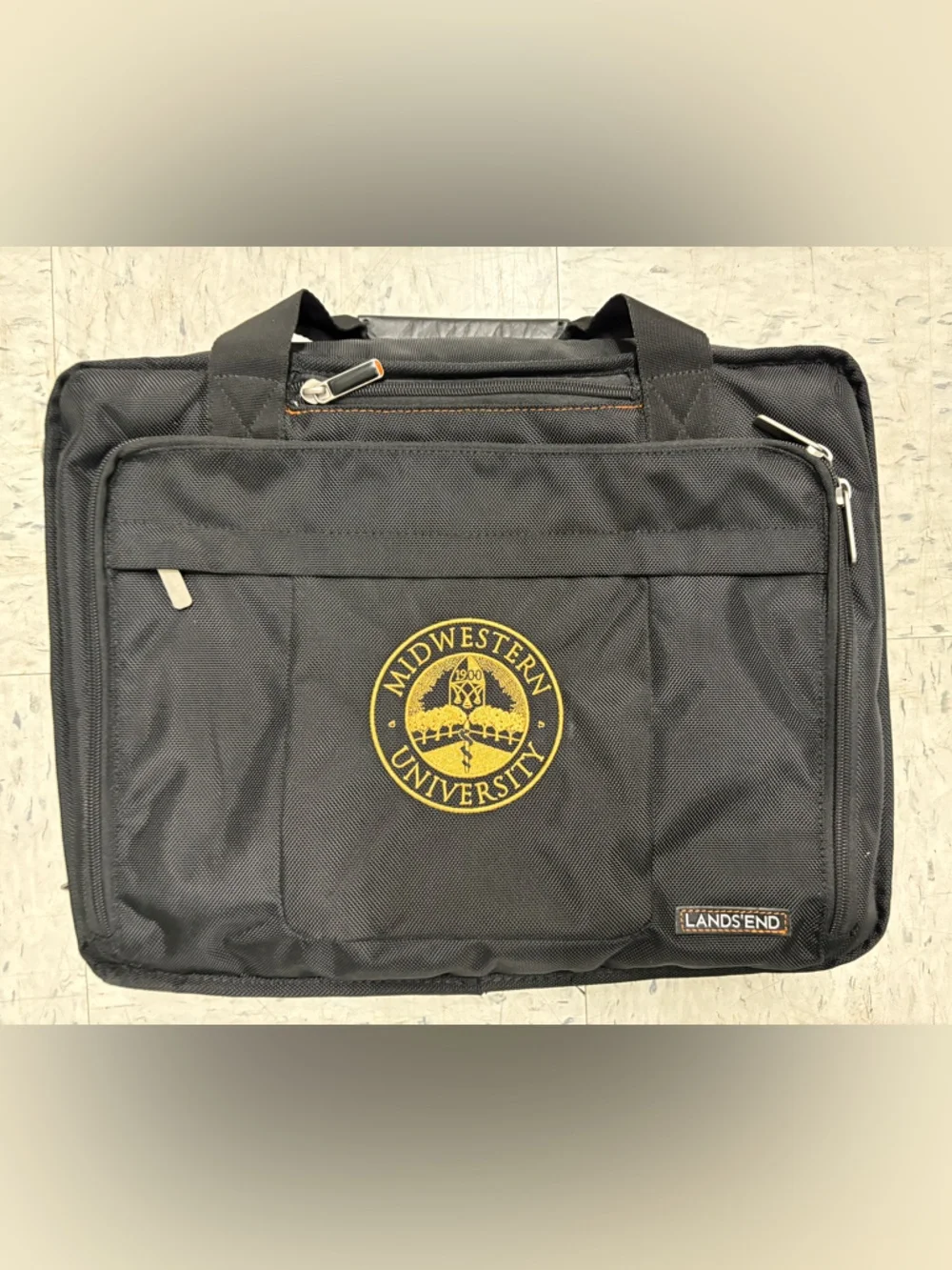 Lands' End Black Laptop Bag with Gold University Crest